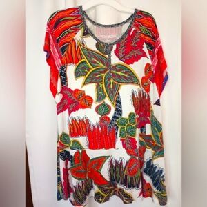 Soft Surroundings Jersey Knit Tunic Top Med Short Sleeve Multicolor Floral